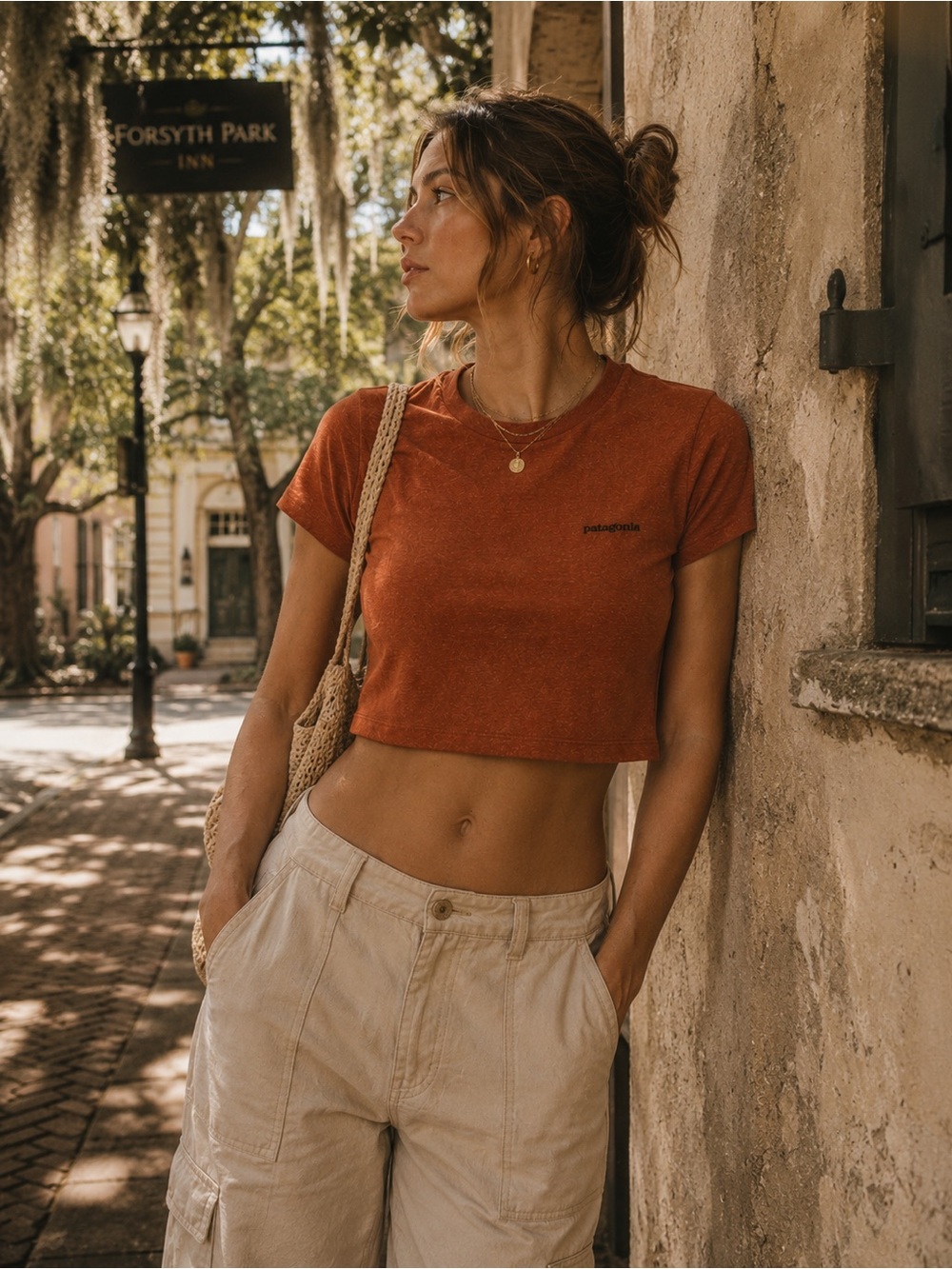 Patagonia P-6 Crop Tee Women’s Medium Burnt Orange Gorpcore Hiking Boho Top